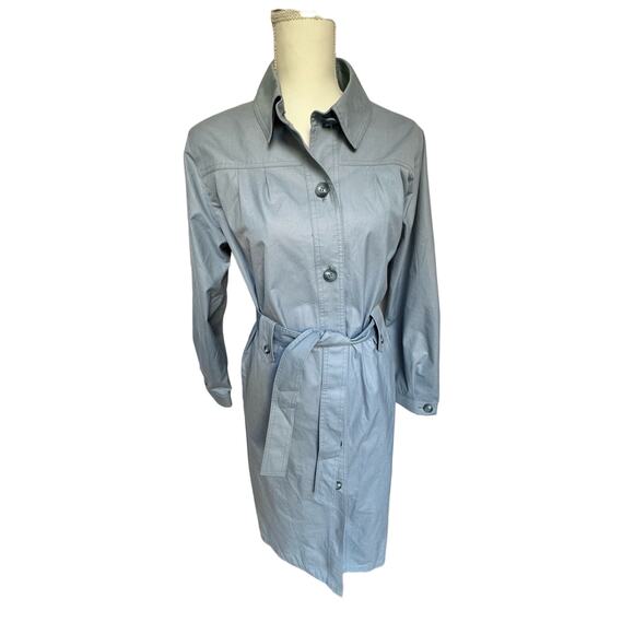 Vintage 80's London Fog Maincoats Blue Belted Waterproof Trench Coat 14 Large - Picture 2 of 10